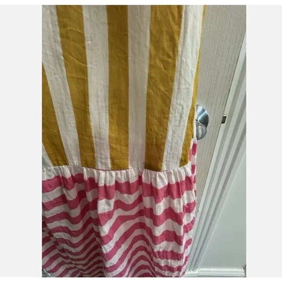 SUNSHINE TIENDA MUSTARD & PINK STRIPED COPA W/ POCKETS DRESS M/L *SMALL FLAW - Picture 10 of 14